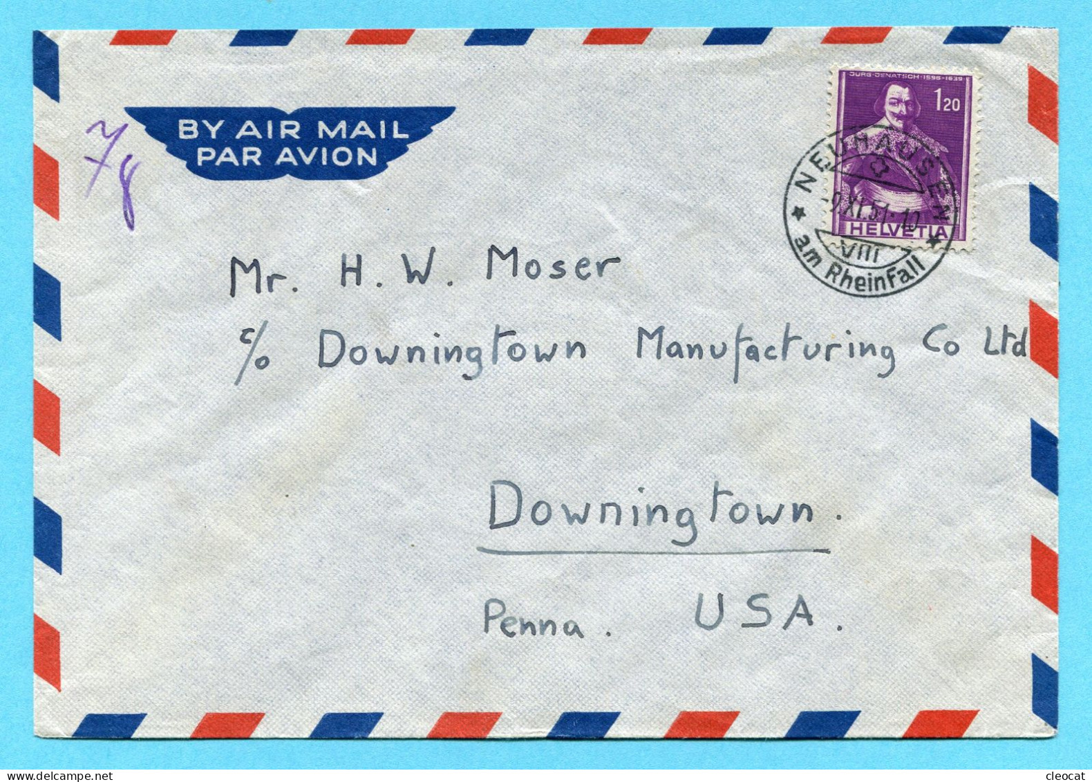 Brief Von Neuhausen Nach Downingtown (USA) 1951 - Storia Postale