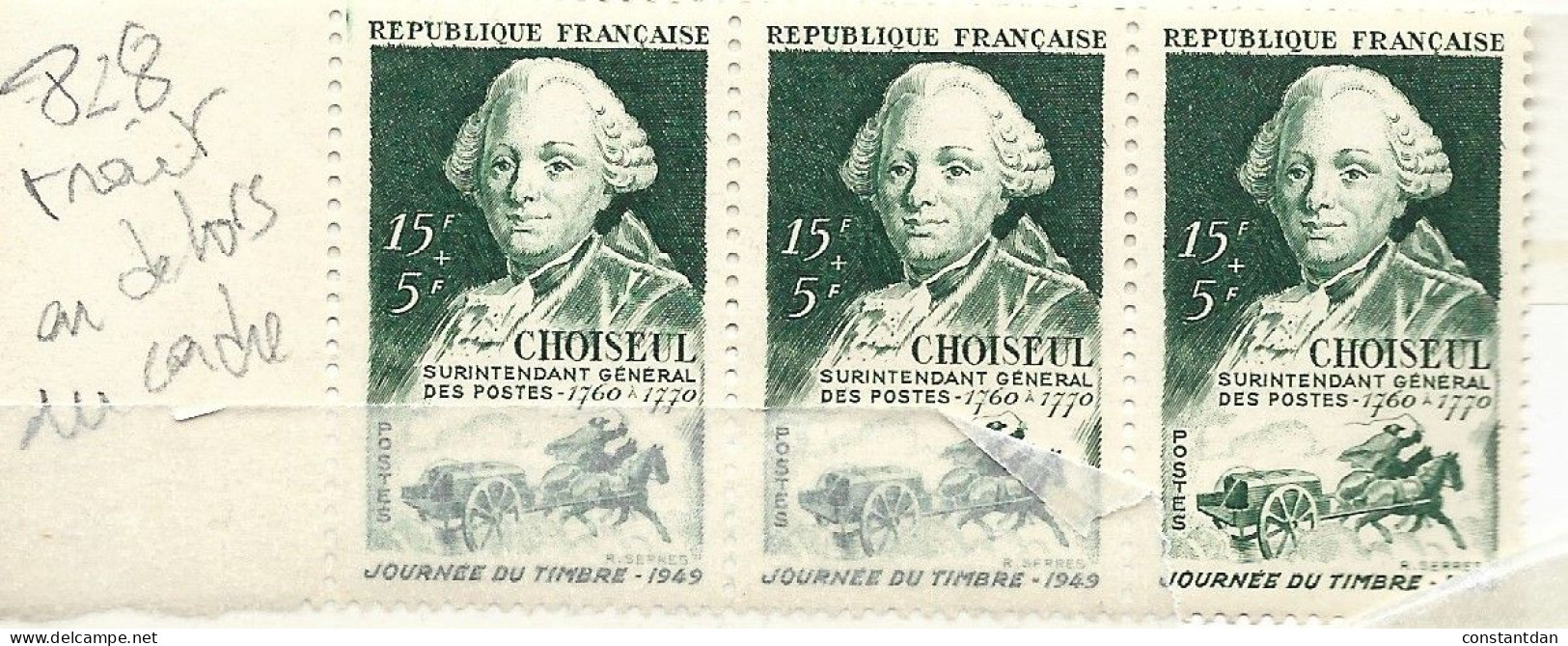 FRANCE N° 828 15F + 5F VERT JOURNEE DU TIMBRE PORTRAIT DE CHOISEUL TRAIT EN DEHORS DU CADRE NEUF SANS CHARNIERE - Unused Stamps