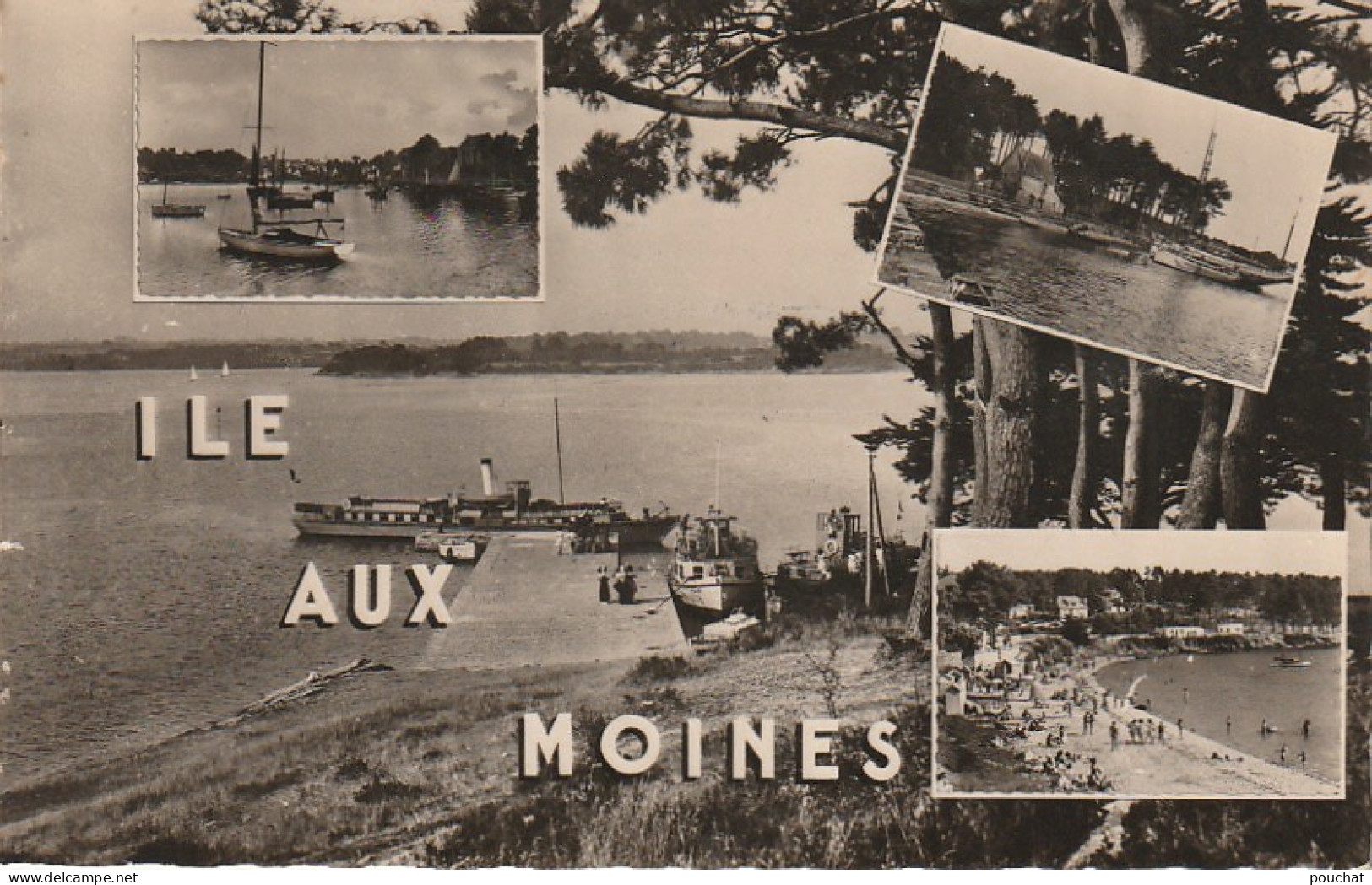 XXX -(56) ILE AUX MOINES - CARTE MULTIVUES : LA PLAGE , LE PORT ET LE BOIS D' AMOUR , LE DEBARCADERE ... - 2 SCANS - Ile Aux Moines