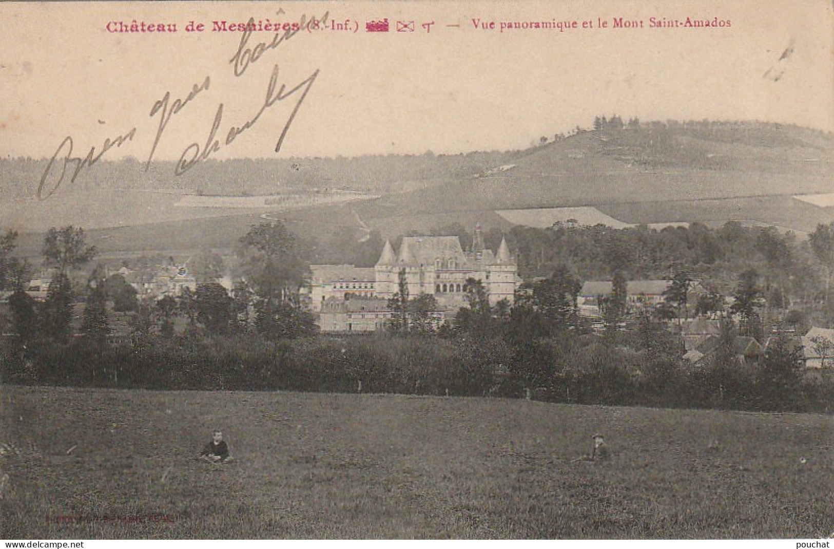 XXX -(76) CHATEAU DE MESNIERES - VUE PANORAMIQUE ET LE MONT SAINT AMADOR ( AMADOS ) - 2 SCANS - Mesnières-en-Bray