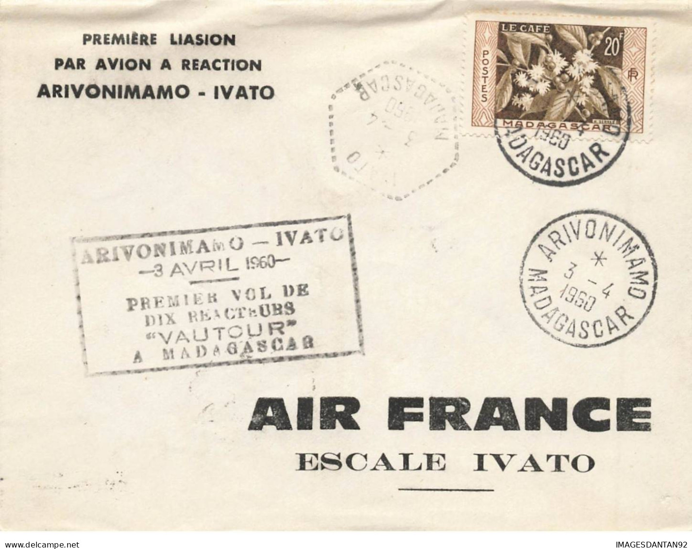 FRANCE #36359 AIR FRANCE PREMIERE LIAISON ARIVONIMAMO IVATO MADAGSCAR AVION VAUTOUR 1960 - Briefe U. Dokumente