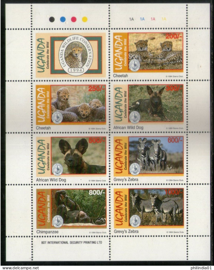 Uganda 1994 Endangered Species Cheetah Dog Chimpanzee Zebra Sc 1272 Sheetlet MNH # 7735 - Chimpanzés