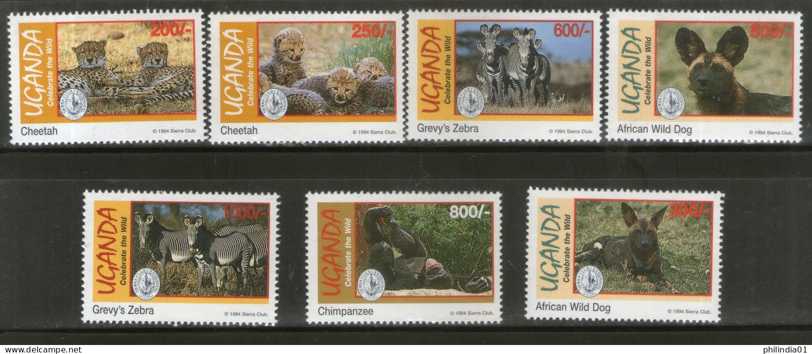 Uganda 1994 Endangered Species Cheetah Dog Chimpanzee Zebra Sc 1272 7v MNH # 1 - Chimpanzees