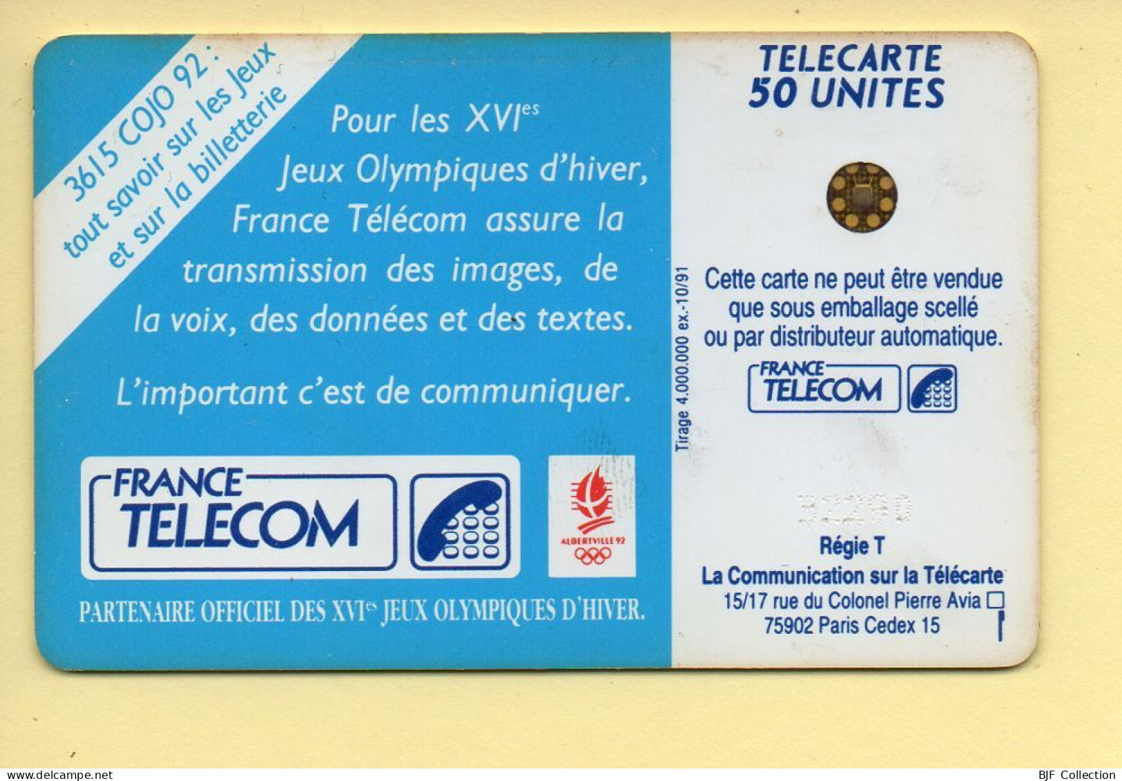 Télécarte 1991 : JOUEUR DE HOCKEY / 50 Unités / Numéro 32290 / 10-91 / Jeux Olympiques D'Hiver ALBERTVILLE 92 - 1991