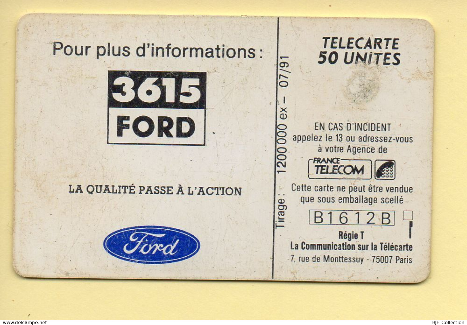 Télécarte 1991 : FORD FIESTA / 50 Unités / Numéro B1612B / 07-91 (voir Puce Et Numéro Au Dos) - 1991