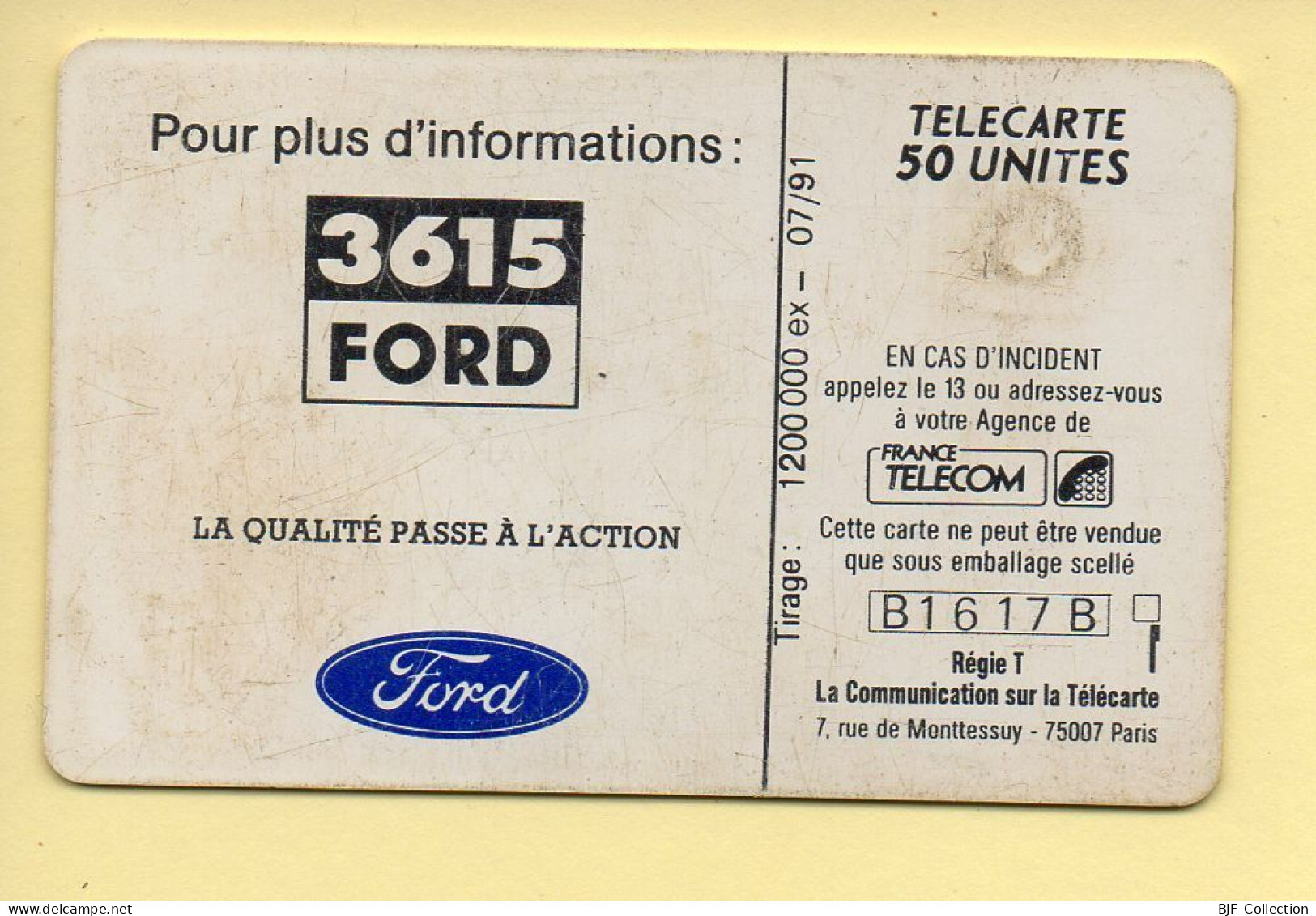 Télécarte 1991 : FORD FIESTA / 50 Unités / Numéro B1617B / 07-91 (voir Puce Et Numéro Au Dos) - 1991