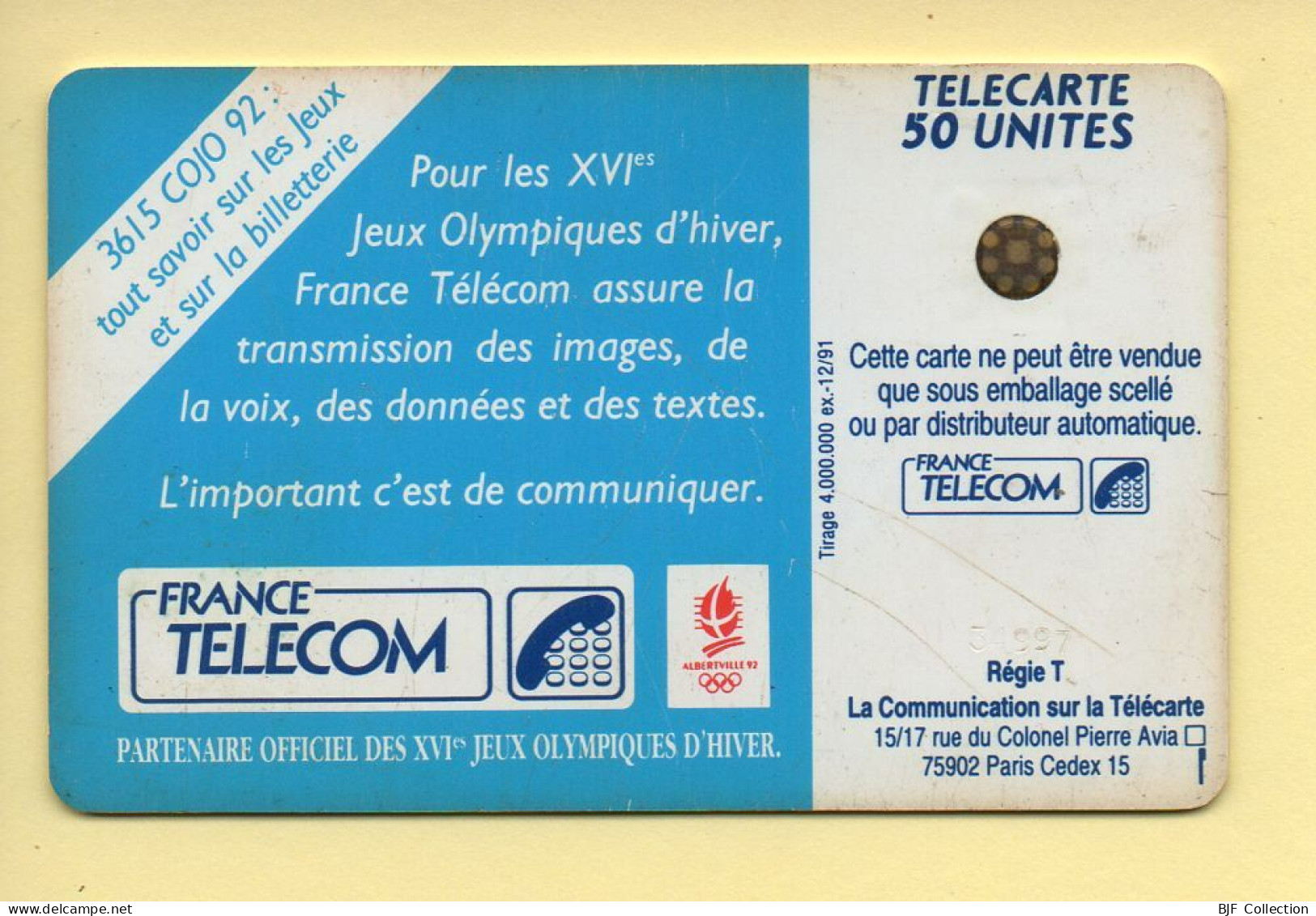 Télécarte 1991 : SKI ACROBATIQUE / 50 Unités / Numéro 34997 / 12-91 / Jeux Olympiques D'Hiver ALBERTVILLE 92 - 1991