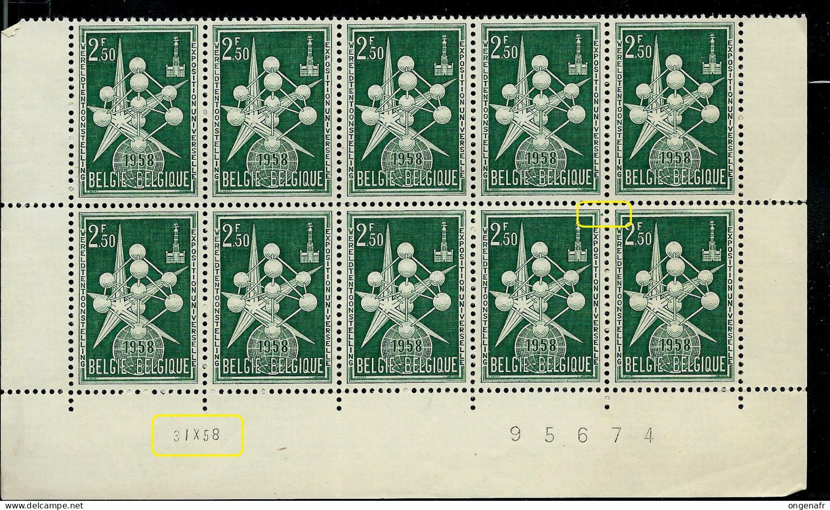 Bloc De 10  Du N° 1008A - Expo 58 -  Datée Du 31 X  58 ** - Unused Stamps