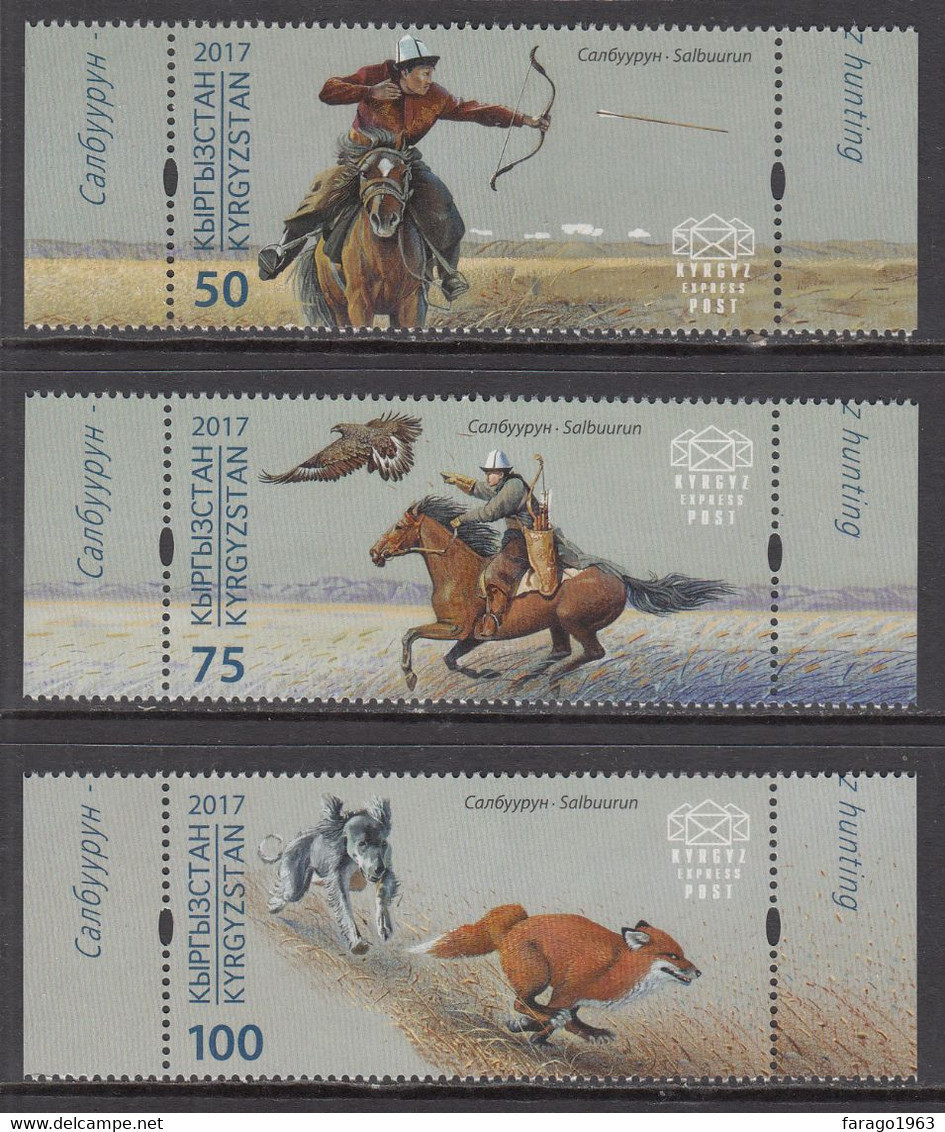 2017 Kyrgyzstan Traditional Hunting Horses Archery Complete Set Of 3    MNH - Kirgisistan