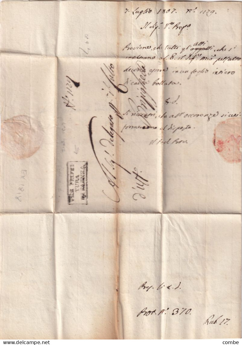 LETTERA ITALIA. 7 LUGLIO 1807. VICE PREFET/TURA/DE FAENZA. CARLO MANTEGAZZA. DEPARTIMENTO DEL RUBICONE. REGNO