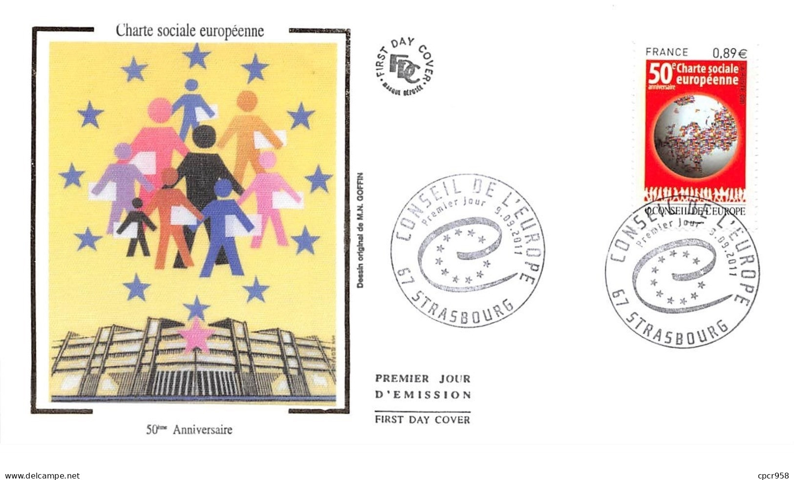 FRANCE. FDC. N°208077. 9/09/2011 .cachet Strasbourg. Charte Sociale Européenne. 50è Anniversaire - 2010-2019