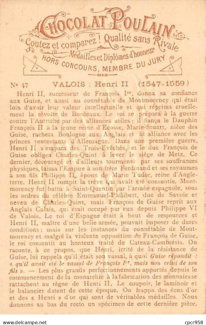 Chromos.AM14478.6x9 Cm Environ.Poulain.Histoire Générale Des Monnaies.N°47.France-Valois.Henri II - Poulain