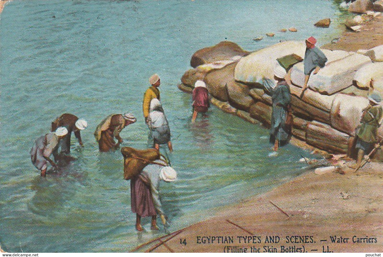 ZY 102- EGYPTIAN TYPES AND SCENES - WATER CARRIERS - PORTEURS D' EAU - REMPLISSAGE DES OUTRES - CARTE COLORISEE  - Persons