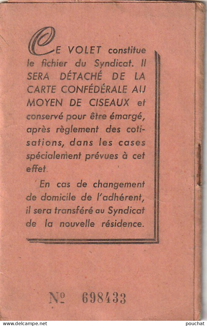 ZY 113- CARTE FEDERATION DES TRAVAILLEURS DE LA METALLURGIE C. G. T. (1956) PANTIN - CARTE 3 VOLETS , LIVRET COMPLET