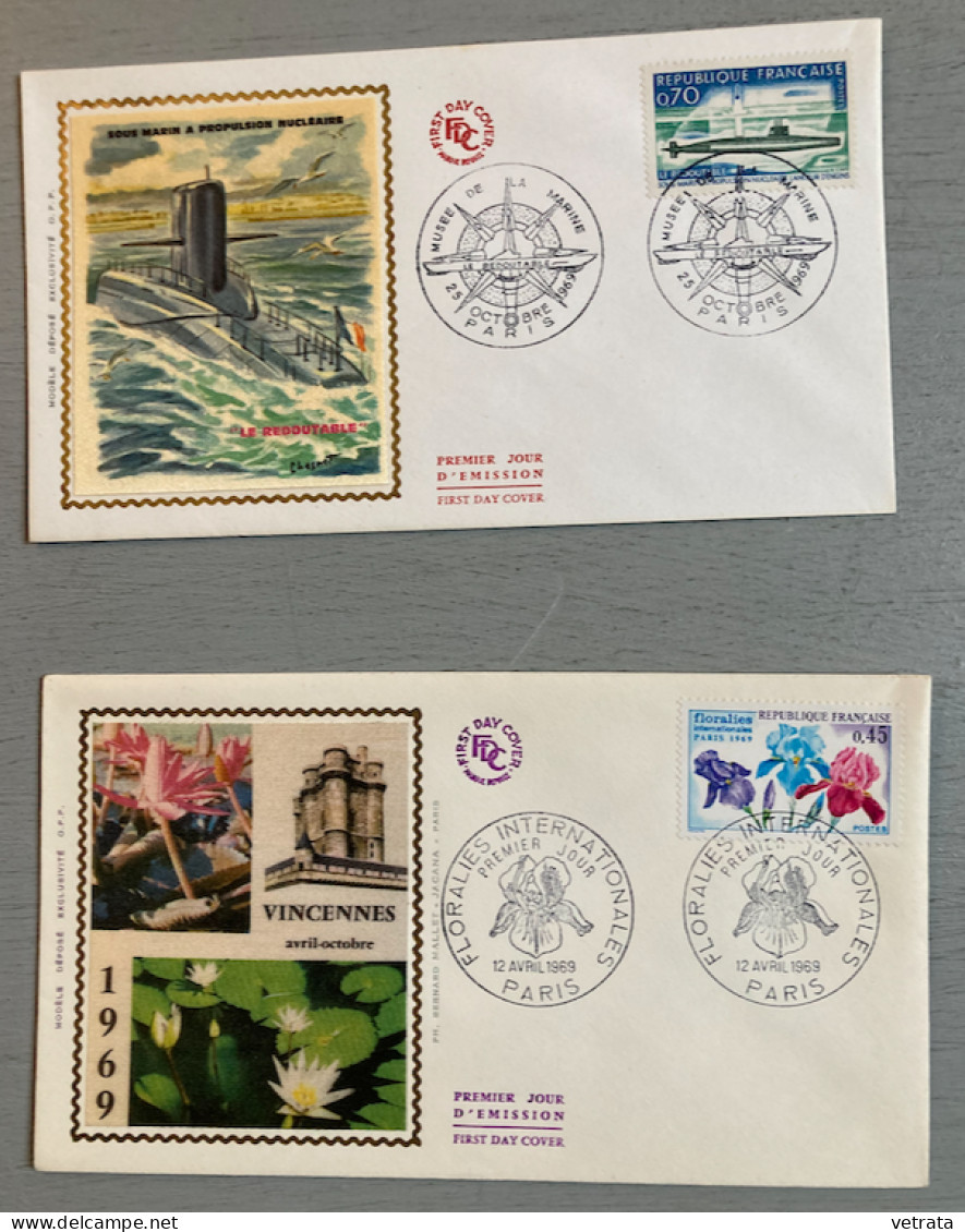 5 Enveloppes Premier Jour 1969 = (République-Paris-1969 / Floralies International-Paris-1969 / Musée De La Marine-Sous M - Altri & Non Classificati