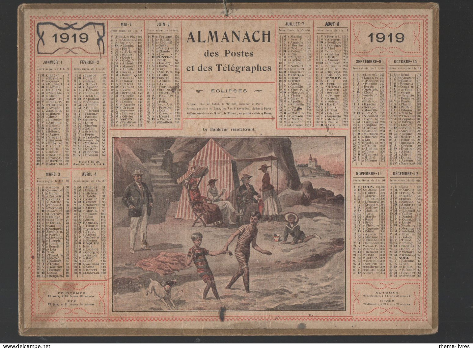 Calendrier PTT  1919   Complet De Ses Feuillets  (CAT PTT 1919M) - Grossformat : 1901-20