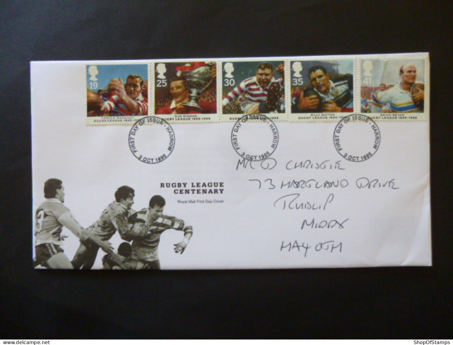 GREAT BRITAIN SG 1891-94 RUGBY LEAGUE CENTENARY FDC HARROW - Non Classés