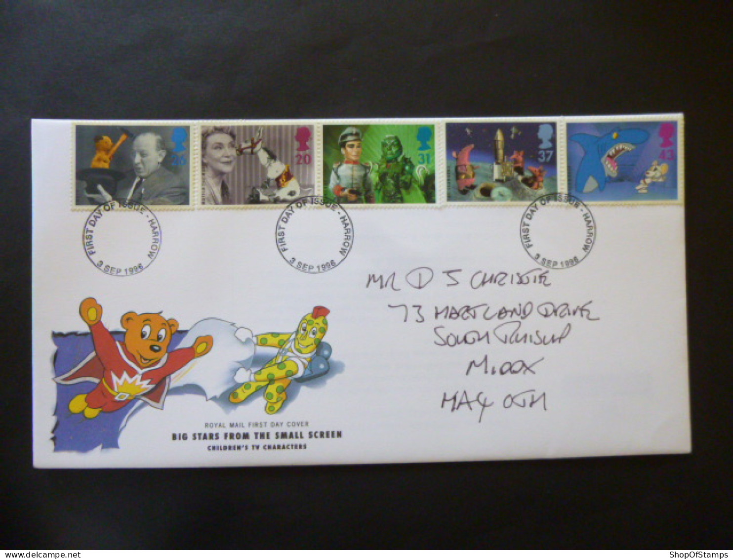 GREAT BRITAIN SG 1940-44 CHILDREN TV 50 ANNIVERSARY FDC HARROW - Non Classés