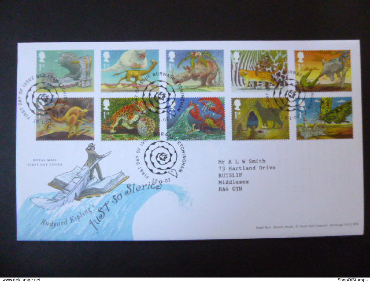 GREAT BRITAIN SG 2243-52 RURYARD KIPLINS JUST SO STORIES FDC BURNWASH ETCHINGHAM - Unclassified