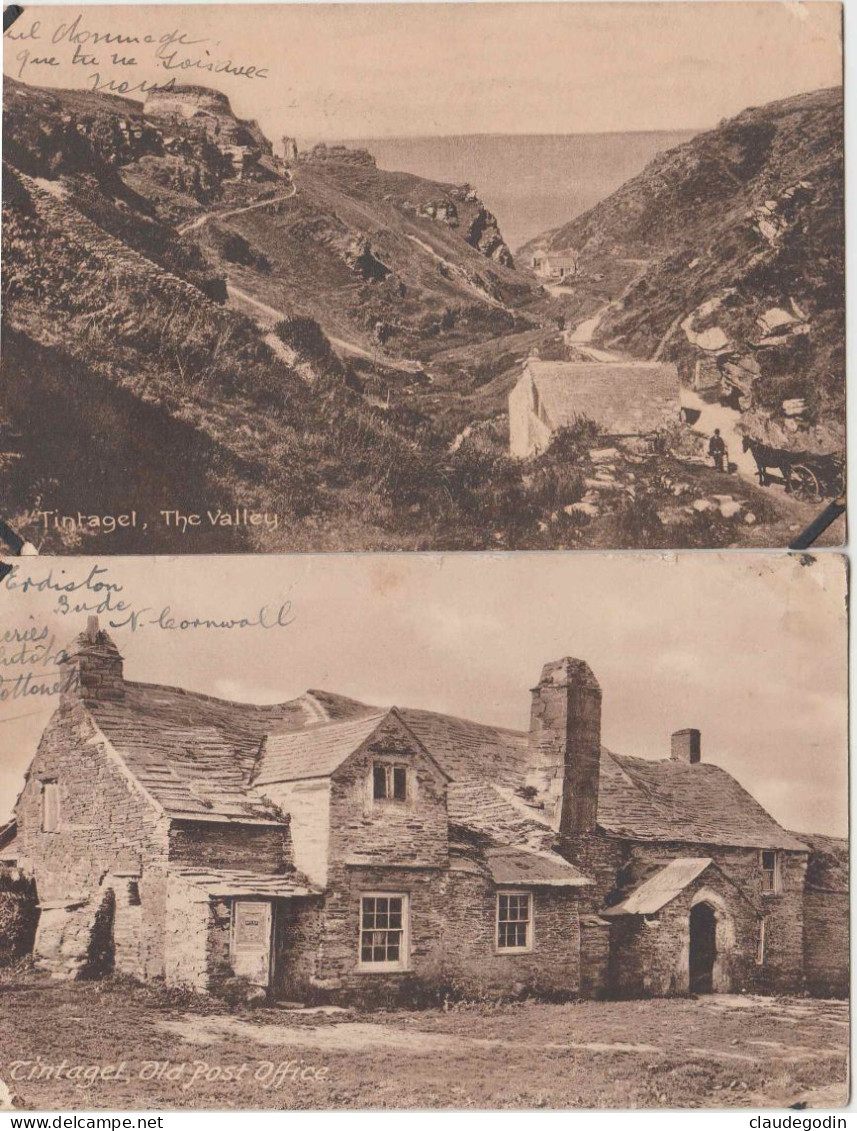 Tintagel, Cornwall, Cornouailles. The Valley. Old POst Office. Lot De 2 CPA écrites. 2 Scans - Sonstige & Ohne Zuordnung