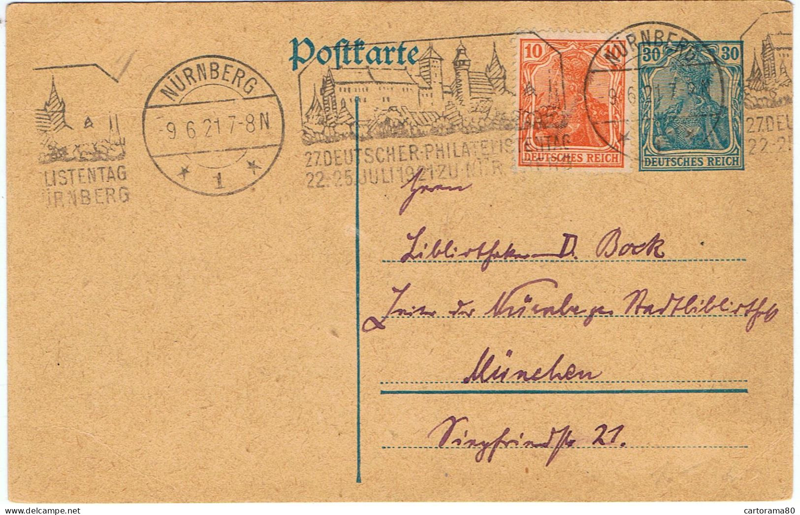 Allemagne / Entier Postal / 1921 / Flamme D'oblitération: " 27° Philatelistentag " - Cartoline