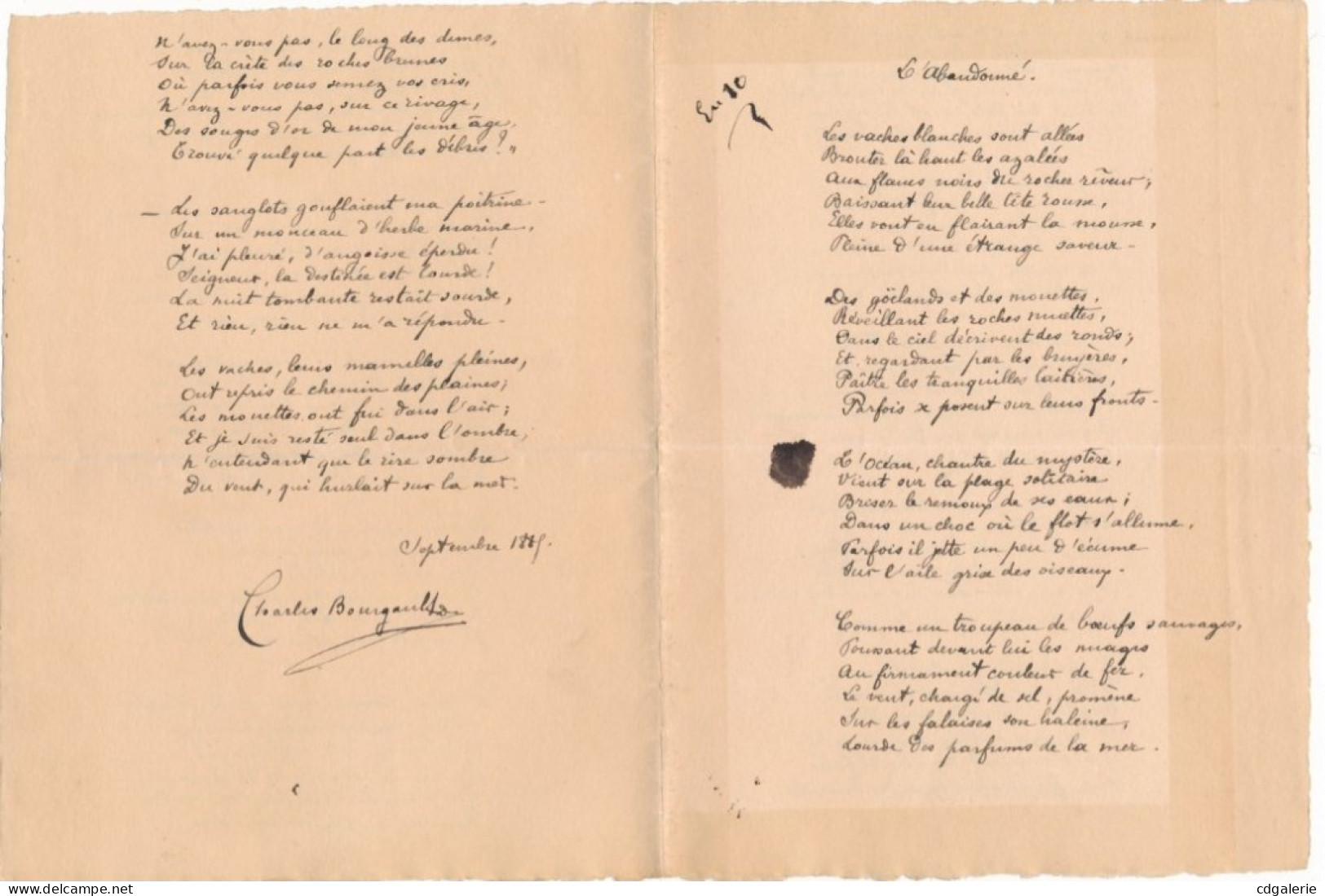 Charles BOURGAULT-DUCOUDRAY Poèle Signé ET Lettre Autographe Signée ET Lettre De Son Père - Singers & Musicians