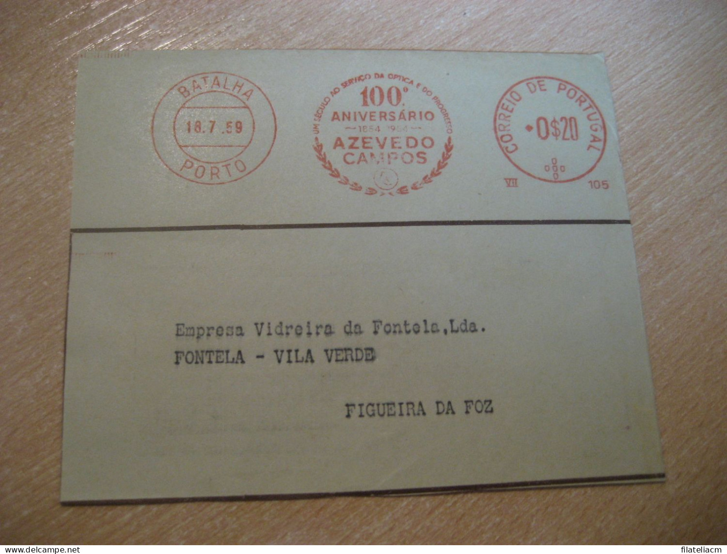 PORTO 1959 To Figueira Da Foz Azevedo Campos Optica Optics Optical Meter Mail Cancel Cut Cuted Cover PORTUGAL - Covers & Documents