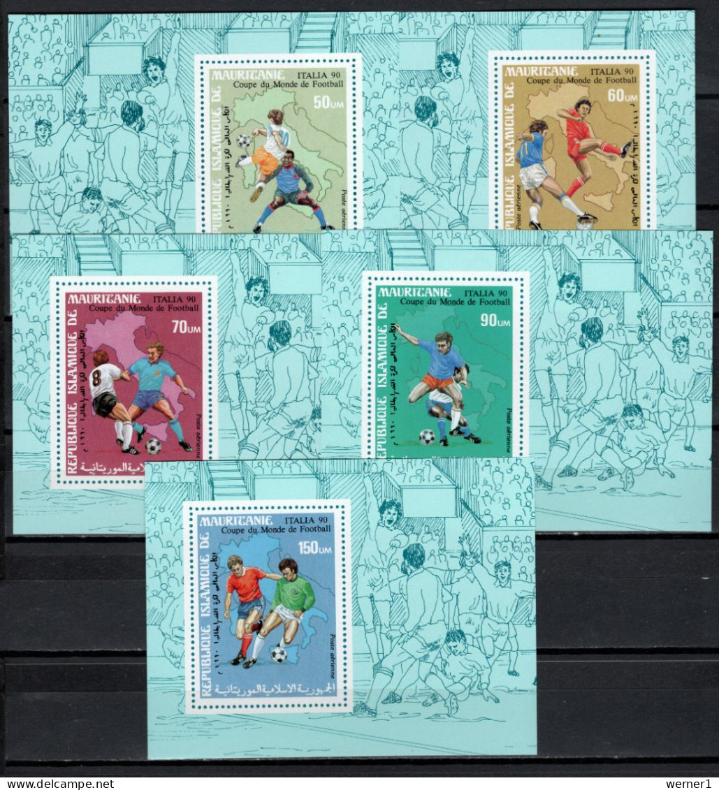 Mauritania 1990 Football Soccer World Cup Set Of 5 S/s Imperf. MNH -scarce- - 1990 – Italien