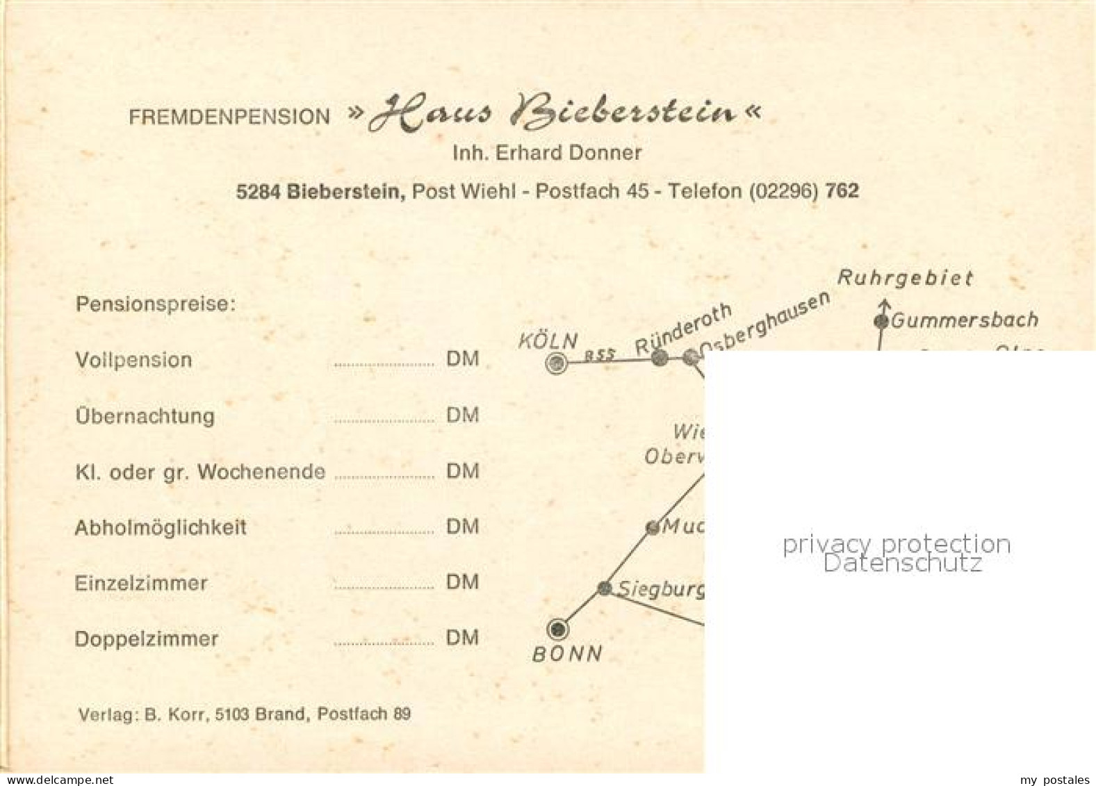 73650067 Wiehl Oberbergischer Kreis Fremdenpension Haus Biberstein Gastraeume Fi - Wiehl