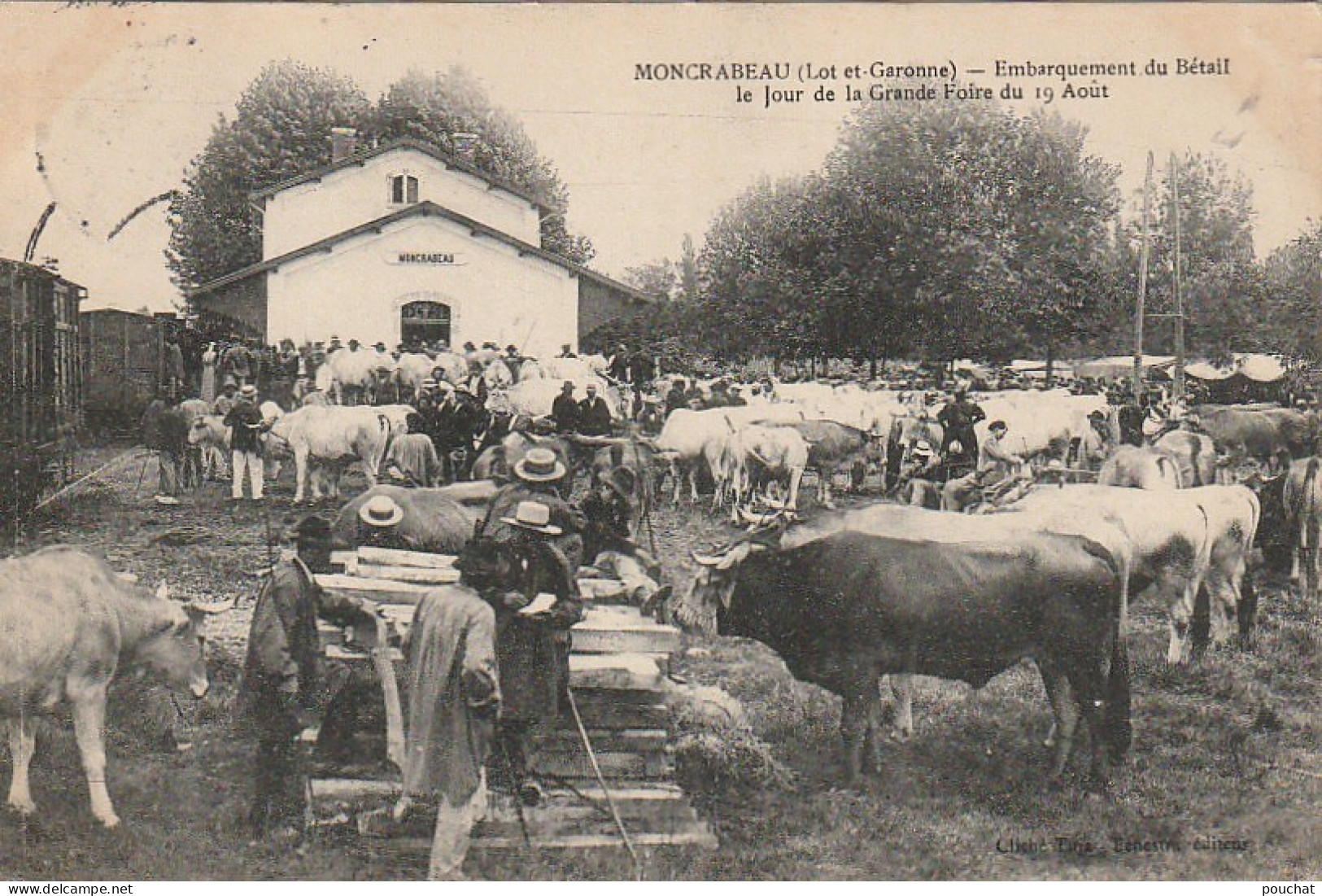 AA+ 44-(47) MONCRABEAU - EMBARQUEMENT DU BETAIL LE JOUR DE LA GRANDE FOIRE DU 19 AOUT - MAQUIGNONS , ELEVEURS , PAYSANS  - Ferias