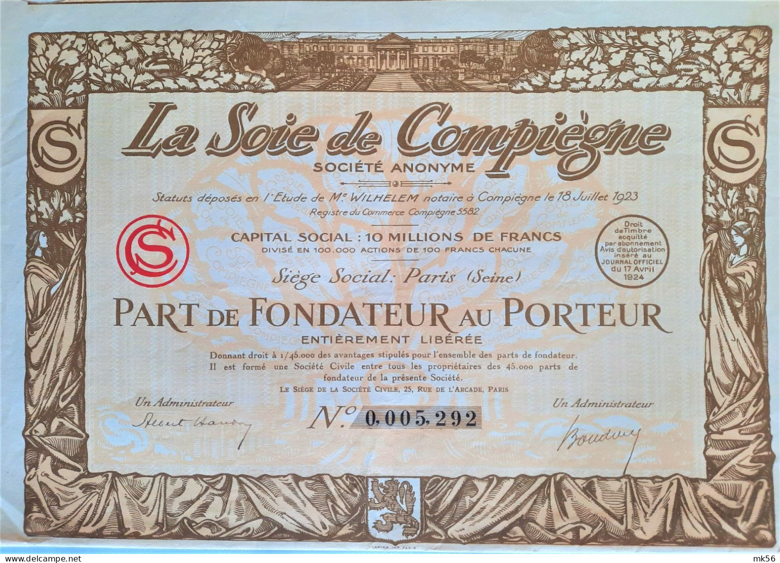 S.A. La Soie De Compiègne -1924 - Paris - Other & Unclassified