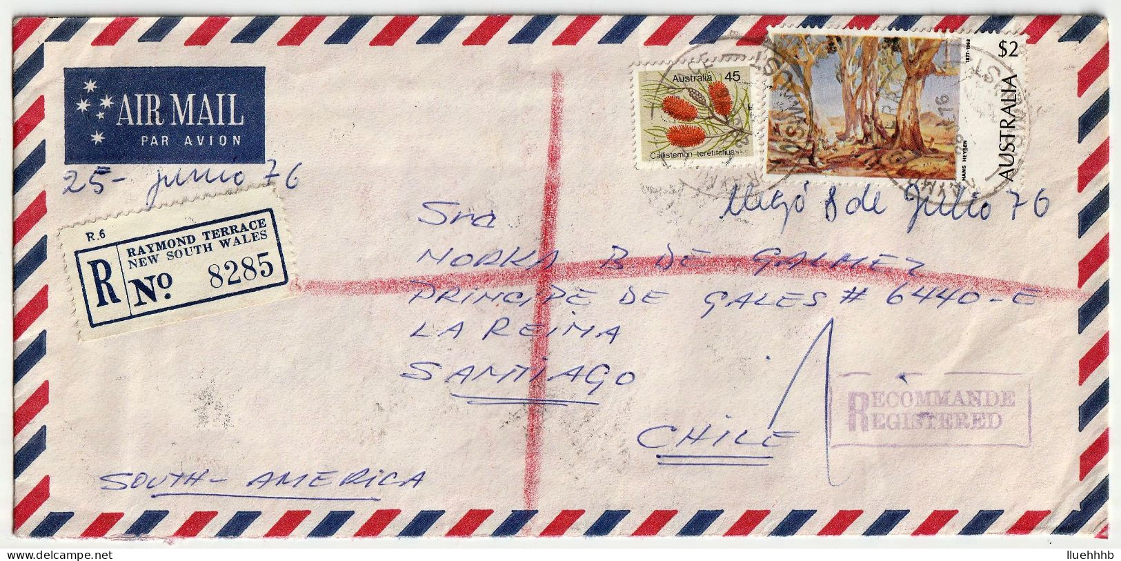 AUSTRALIA: 1976 Registered Airmail Cover To CHILE, $2 Hans Heysen Painting - Enteros Postales