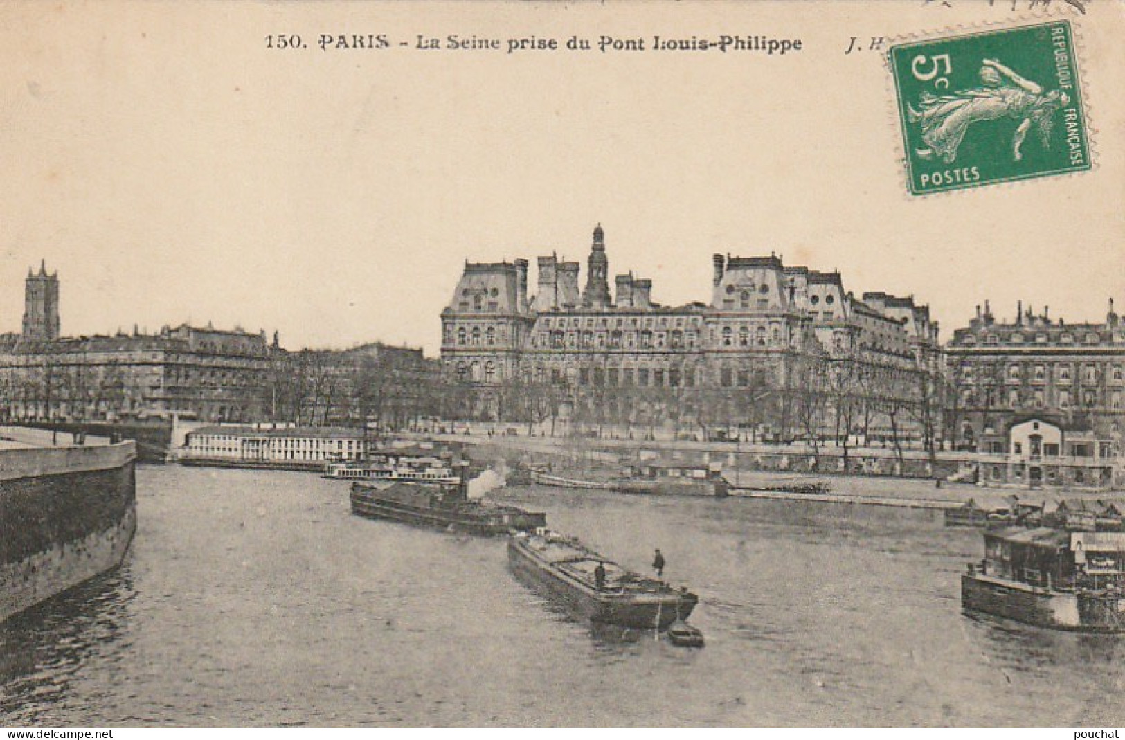 AA+ 101-(75) LA SEINE PRISE DU PONT LOUIS PHILIPPE , PARIS - PENICHES - The River Seine And Its Banks