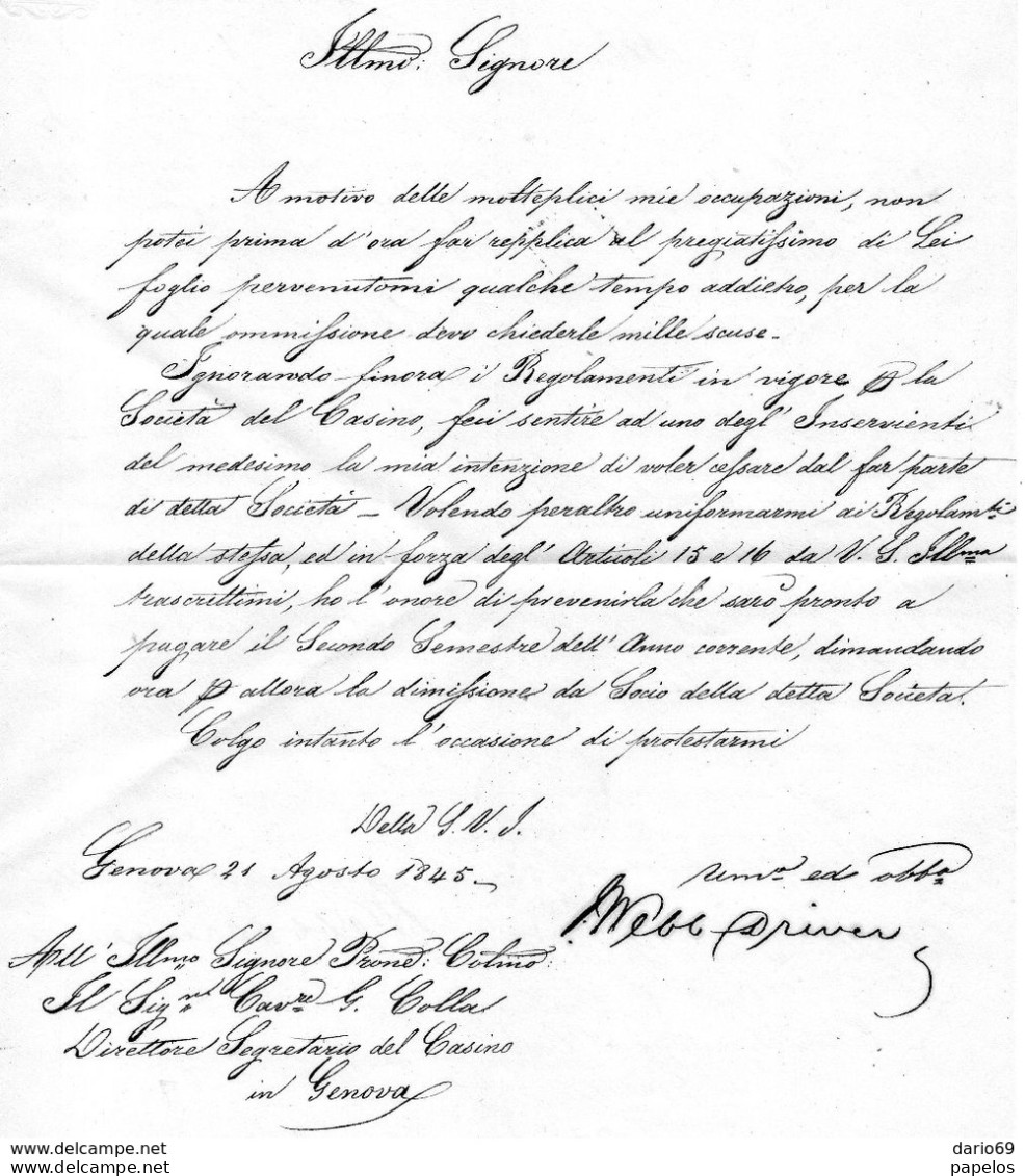 1845 LETTERA   GENOVA - Manuscripts