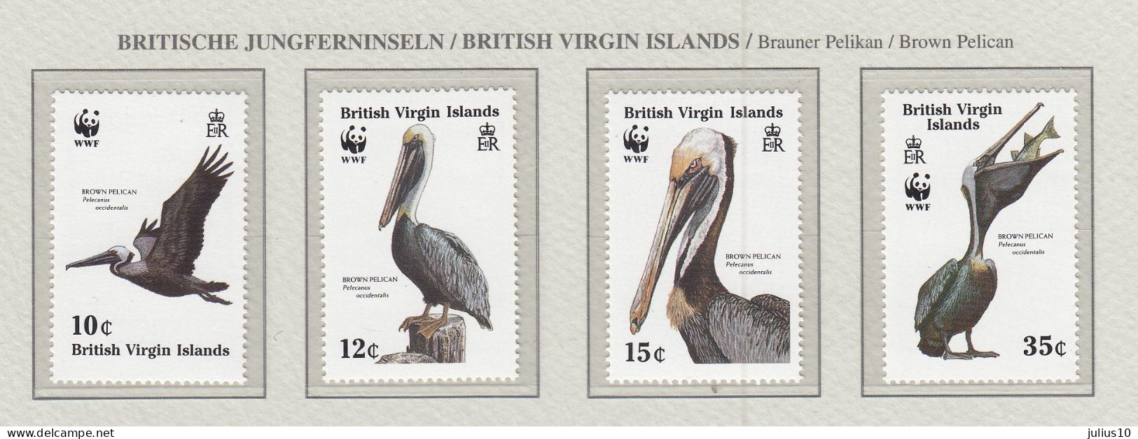BRITISH VIRGIN ISLANDS 1988 WWF Birds Brown Pelican Mi 637-640 MNH(**) Fauna 752 - Pélicans
