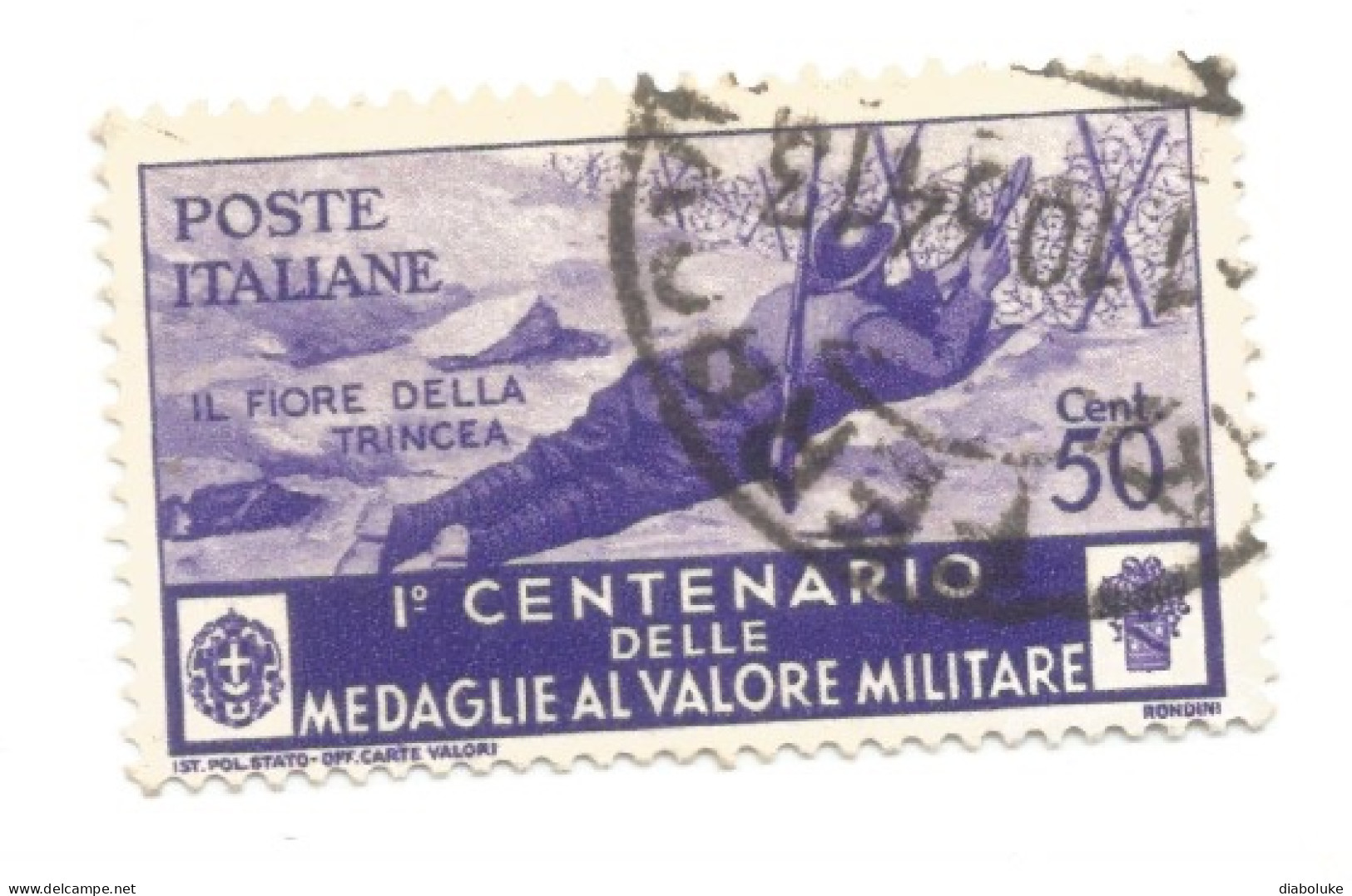 (REGNO D'ITALIA), 1934, MEDAGLIE AL VALOR MILITARE, 50c - Francobollo Usato (CAT. SASSONE N.371) - Gebraucht