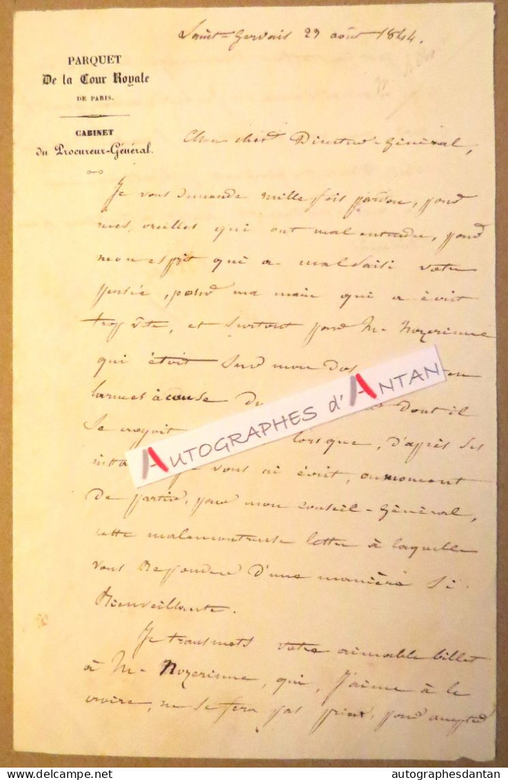 ● L.A.S 1844 Michel HEBERT Magistrat Homme Politique - Granville Asnières Château Saint-Gervais Eure - Lettre Autographe - Politiek & Militair