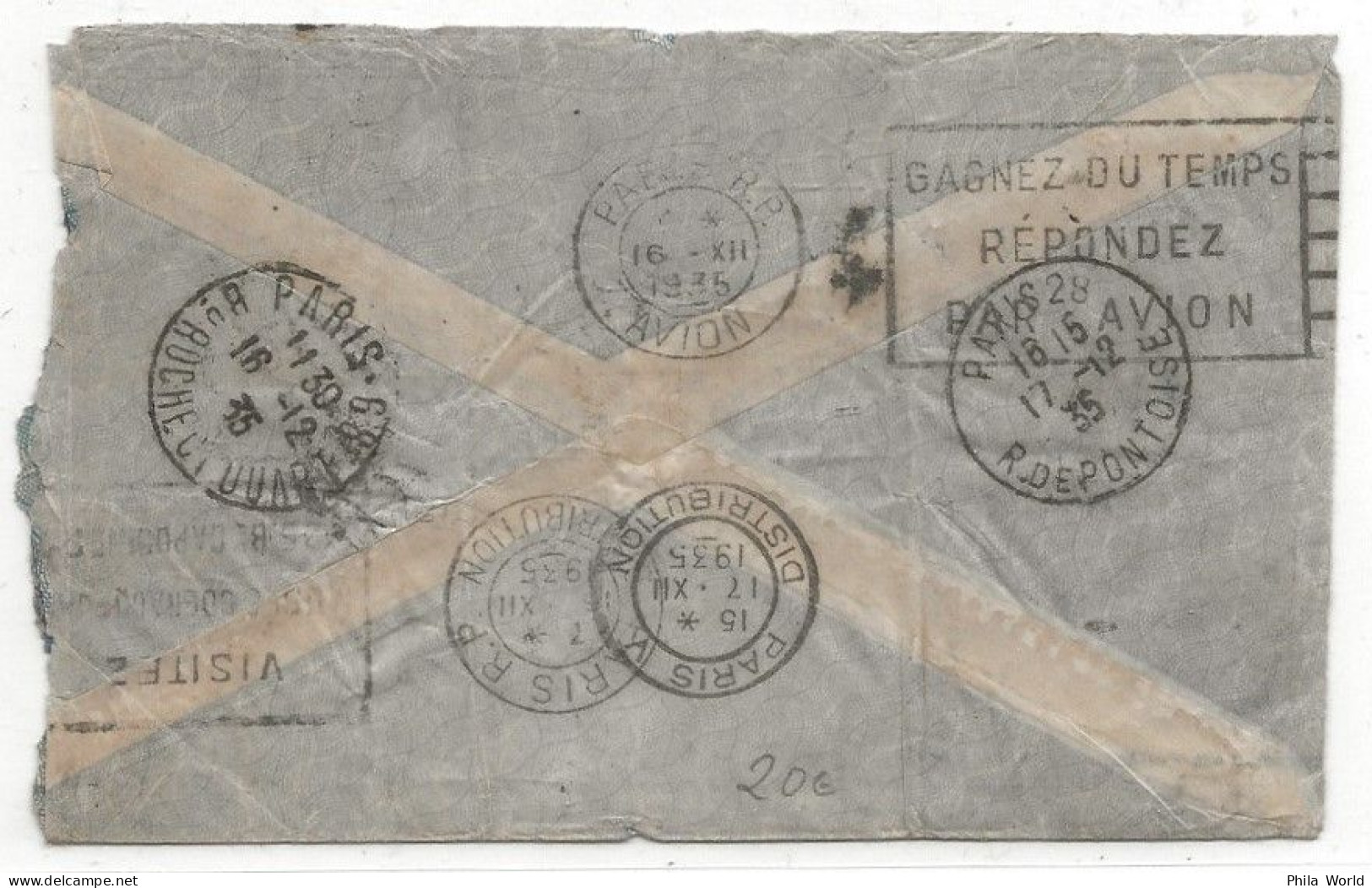 AIR FRANCE 1935 Lettre Par Avion BRESIL FRANCE Paris Via NATAL Taxe Poste Restante 30c Air Mail Cover Airmail - Cartas & Documentos