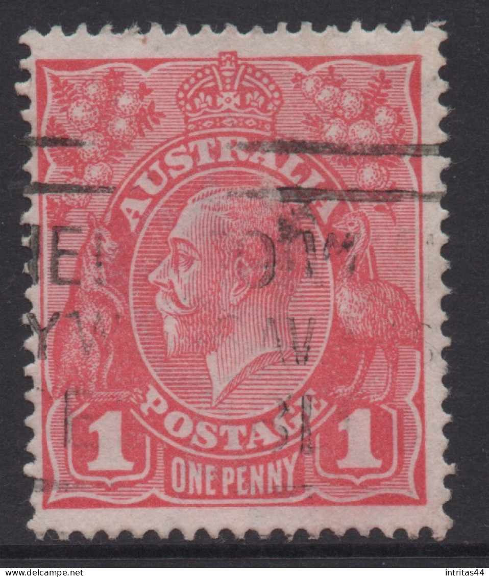 AUSTRALIA 1914-20 1d CARMINE-RED KGV STAMP  PERF.14.1/4 (LINE)  1st.WMK SG.21 VFU - Usati