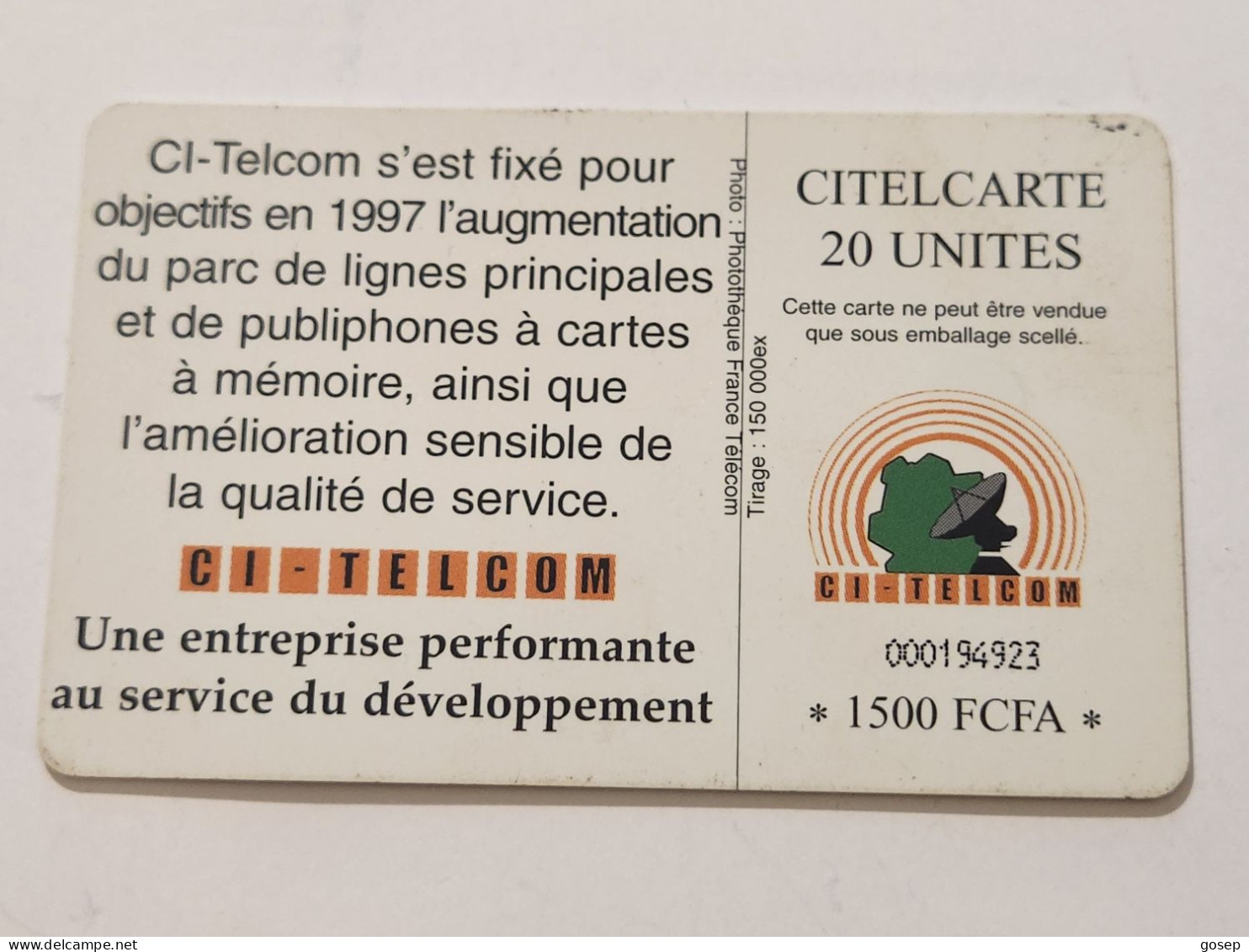 Ivory Coast-CI-CIT-0019)-telephone Nous-(41)-(20units)-(000247615)-(tirage-150.000)-used Card+1card Prepiad Free - Costa D'Avorio