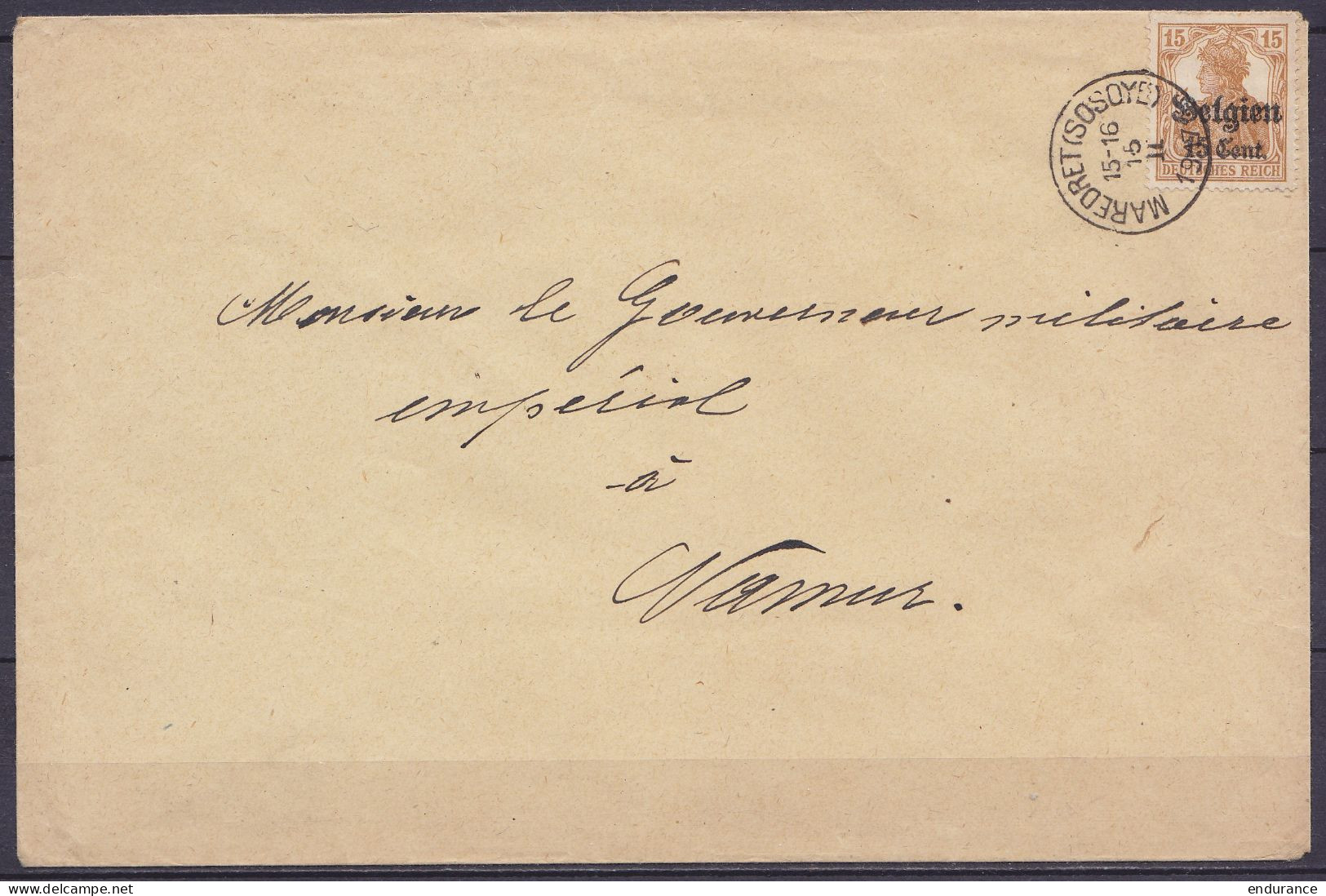 Env. Affr. OC15 Càd MAREDRET (SOSOYE) /15 II 1917 Pour NAMUR - OC1/25 Generaal Gouvernement