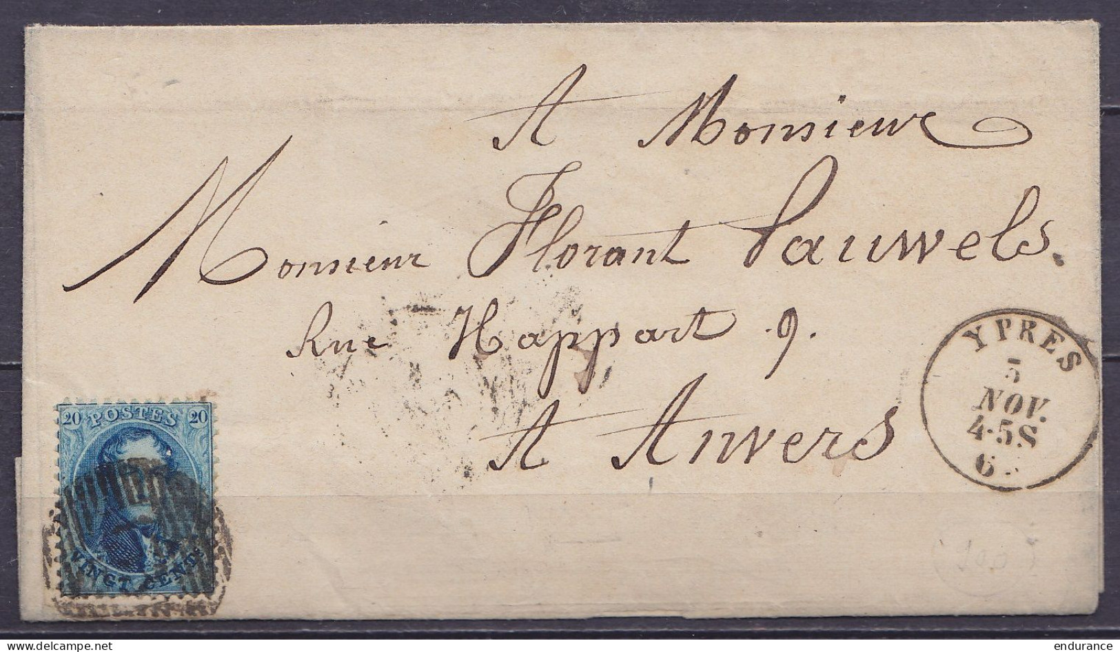 L. Affr. N°15 P133 Càd YPRES /3 NOV 1863 Pour ANVERS (au Dos: Càd Essai Arrivée ANVERS) - 1863-1864 Medallions (13/16)