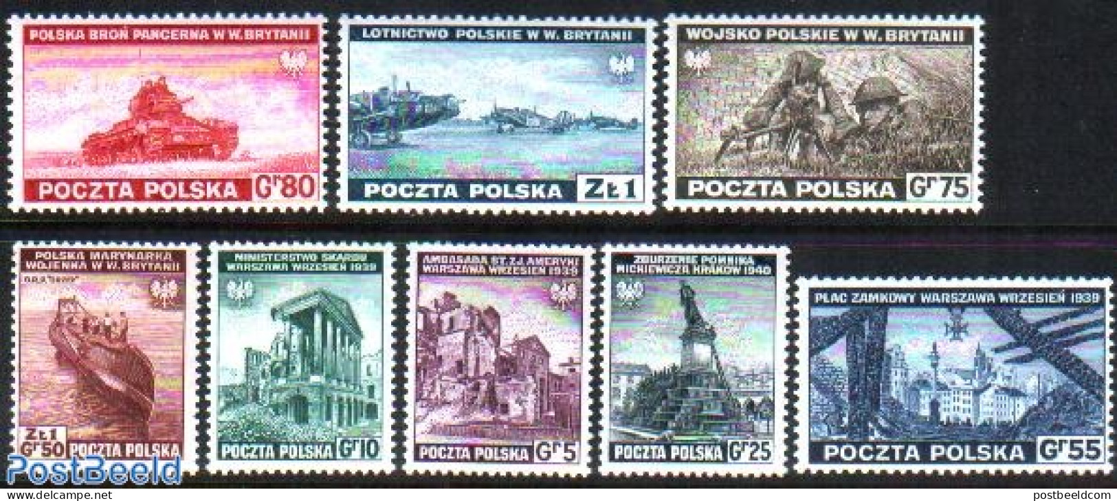 Poland 1941 London Issue 8v, Mint NH, Transport - Aircraft & Aviation - Ships And Boats - Unused Stamps