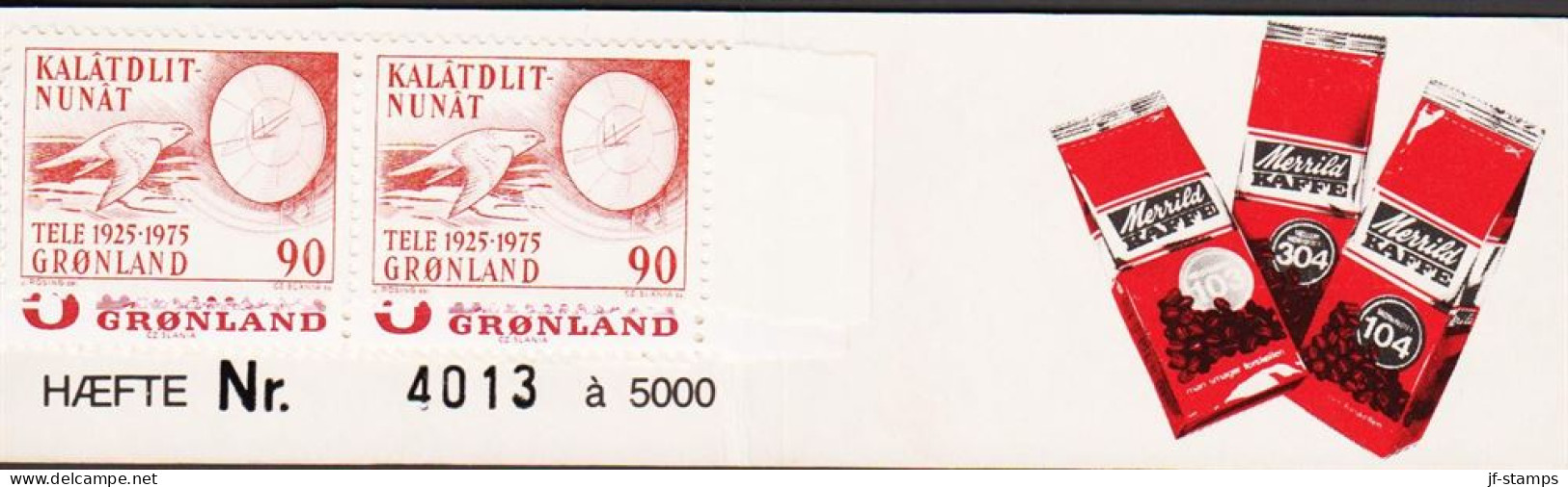 1977. GRØNLAND. TELE 90 Øre Falcon In Pair Together With 5 Øre Margrethe In 4stripe. DAN... (Michel 94 + 106) - JF545605 - Ongebruikt