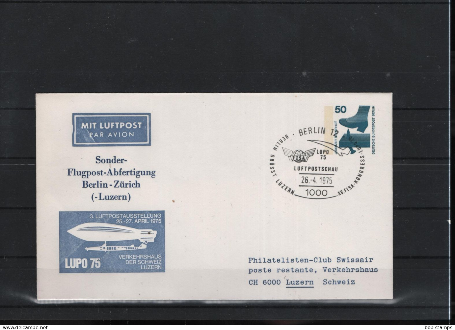 Schweiz Luftpost FFC Swissair  26.4.1975 Berlin - Zürich - Eerste Vluchten