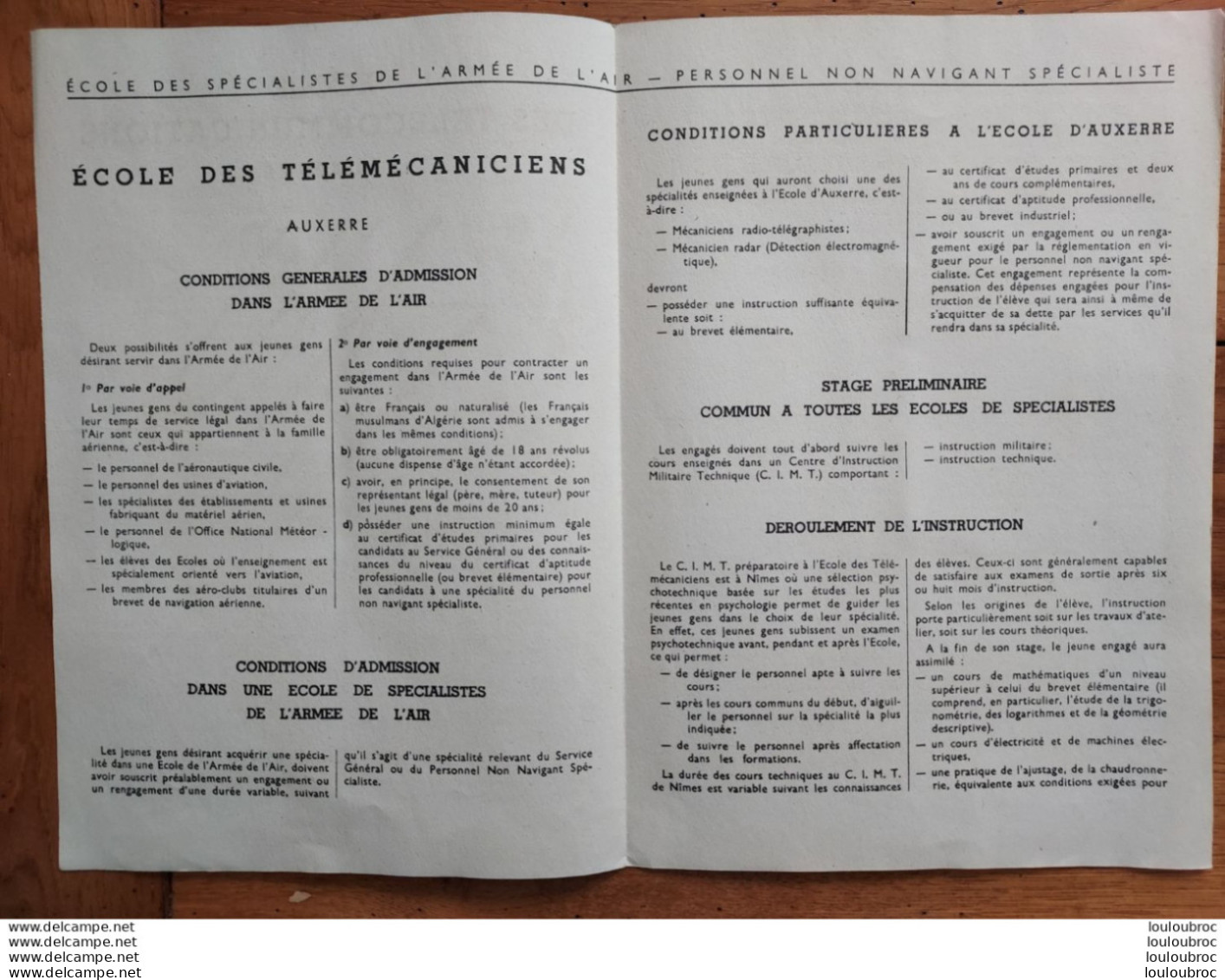 ECOLE DES TELECOMMUNICATIONS AUXERRE FEUILLETS DE 4 PAGES - Altri & Non Classificati