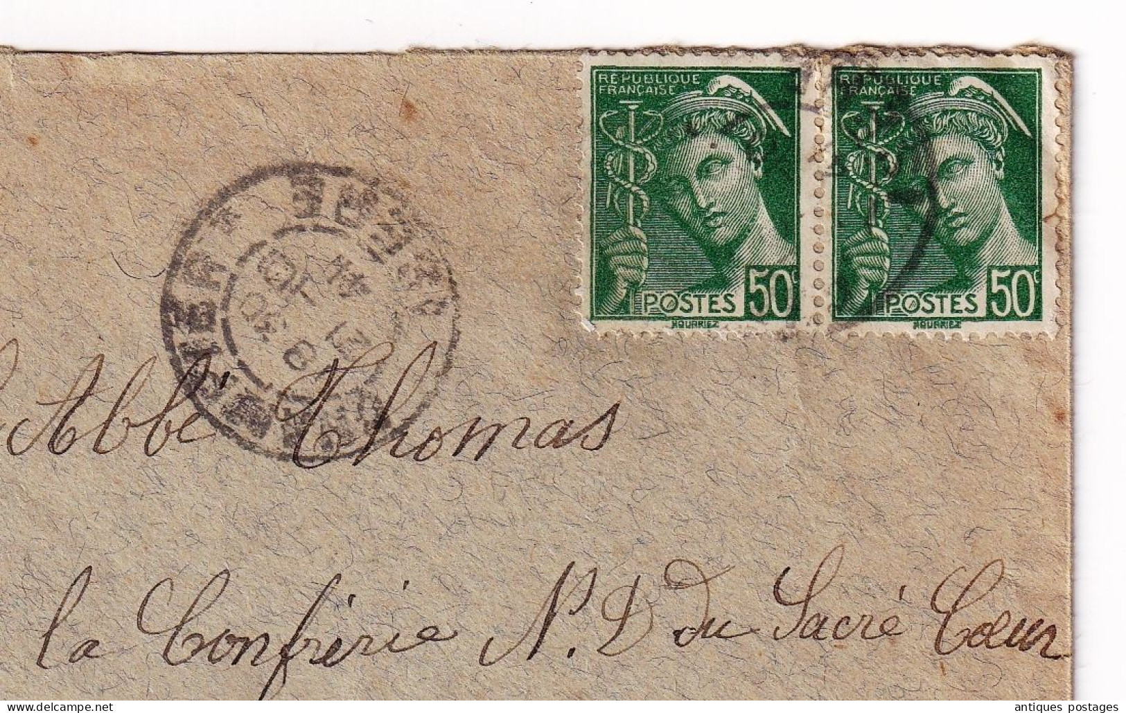 Lettre 1941 Champier Isère Paire Mercure Miribel Ain Abbé Thomas Confrérie Notre Dame du Sacré Coeur