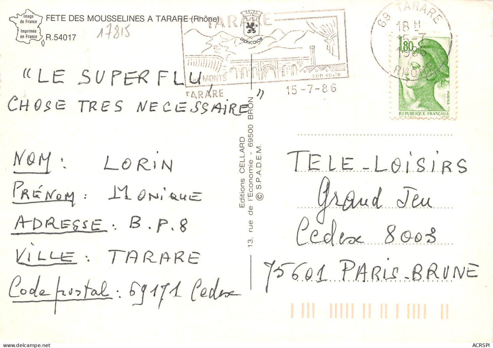 TARARE Les Mousselines Du Rhone  7 (scan Recto Verso)MF2750VIC - Tarare