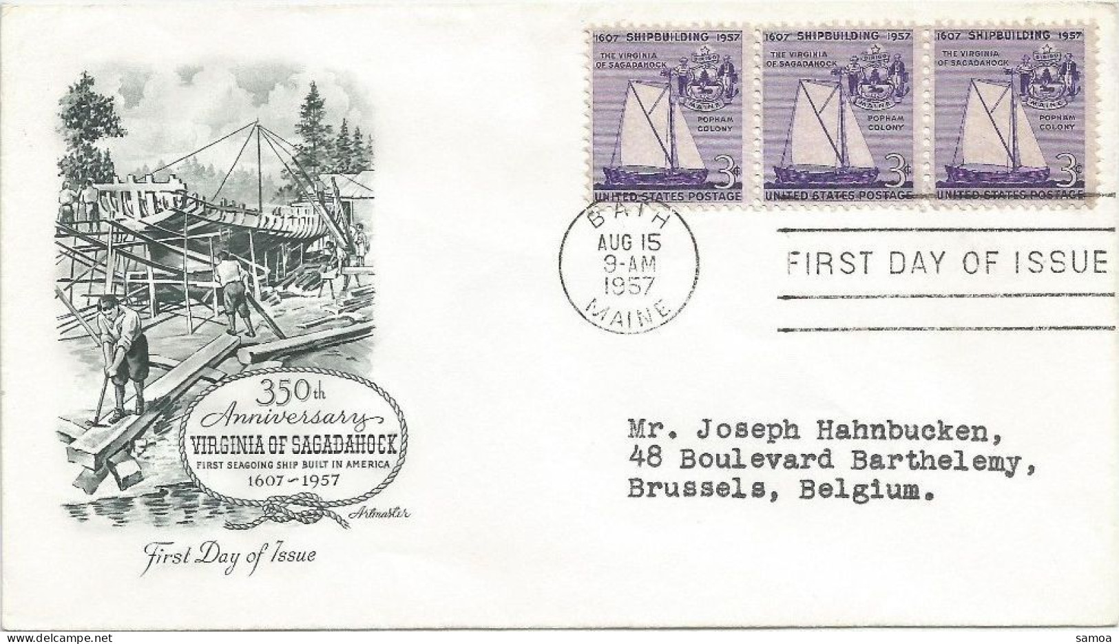 États-Unis FDC 1957 632 Virginia Of Sagadahock Construction Navale Voile - 1951-1960