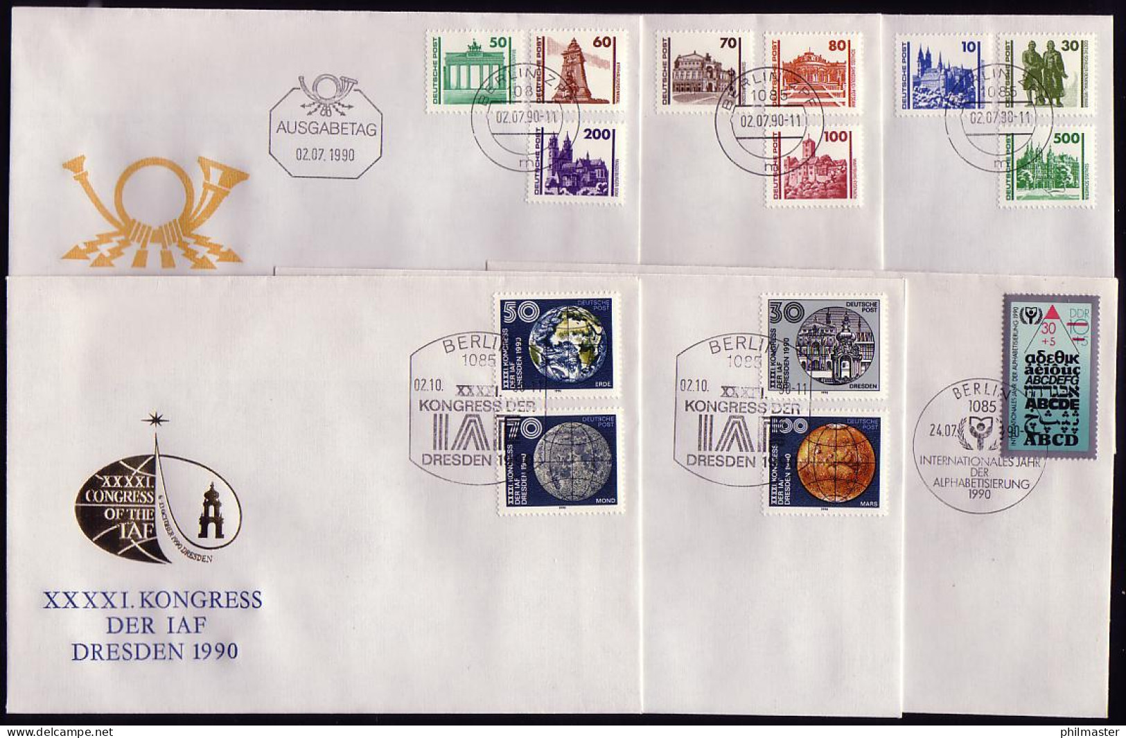 3344-3365 DDR-Jahrgang 1990 DM-Währung Komplett Auf 10 Blanko-Schmuck-FDCs - Collections Annuelles